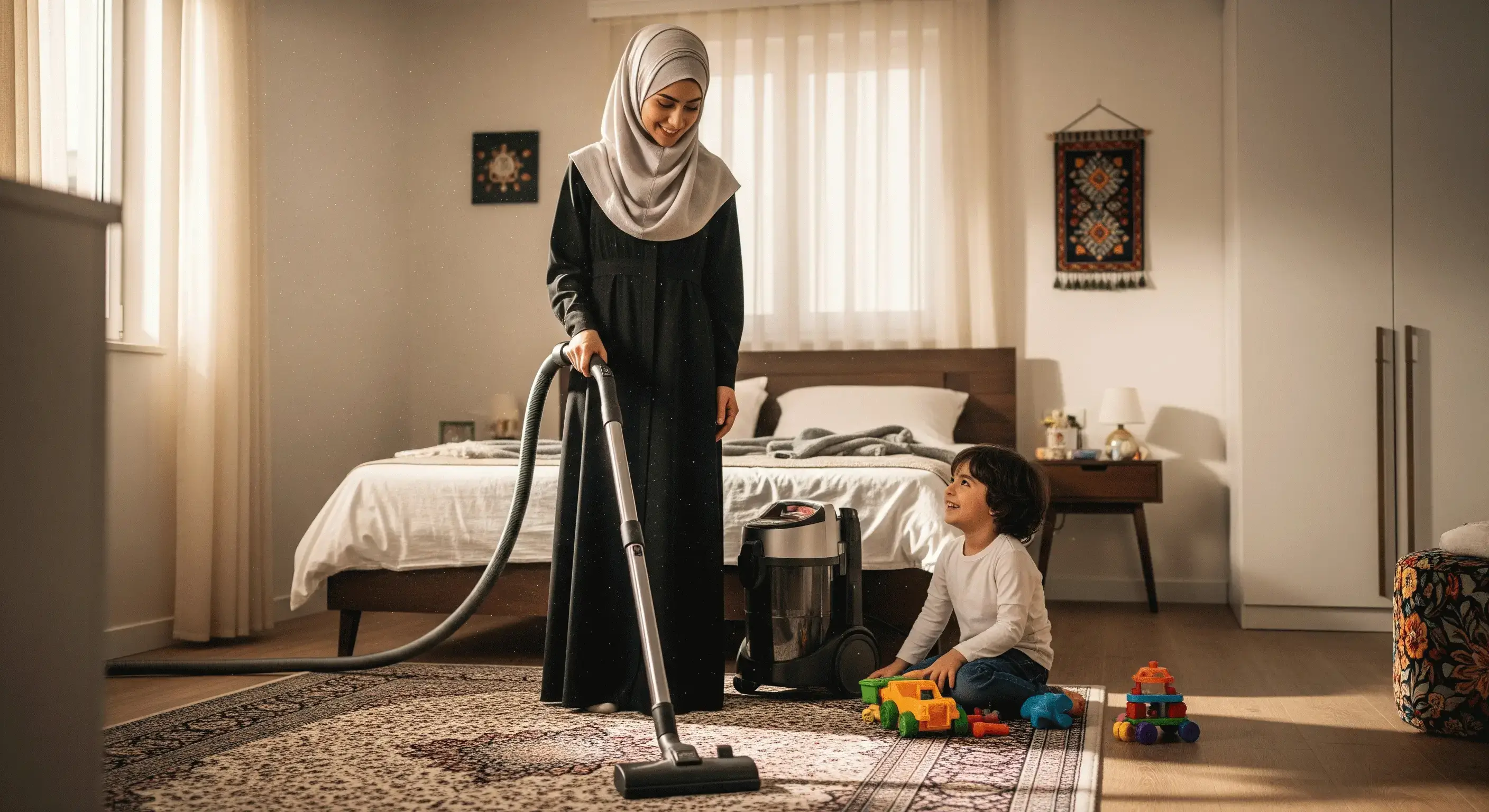 نظافت کامل فرش با جاروبرقی قدرتمند پاکشوما